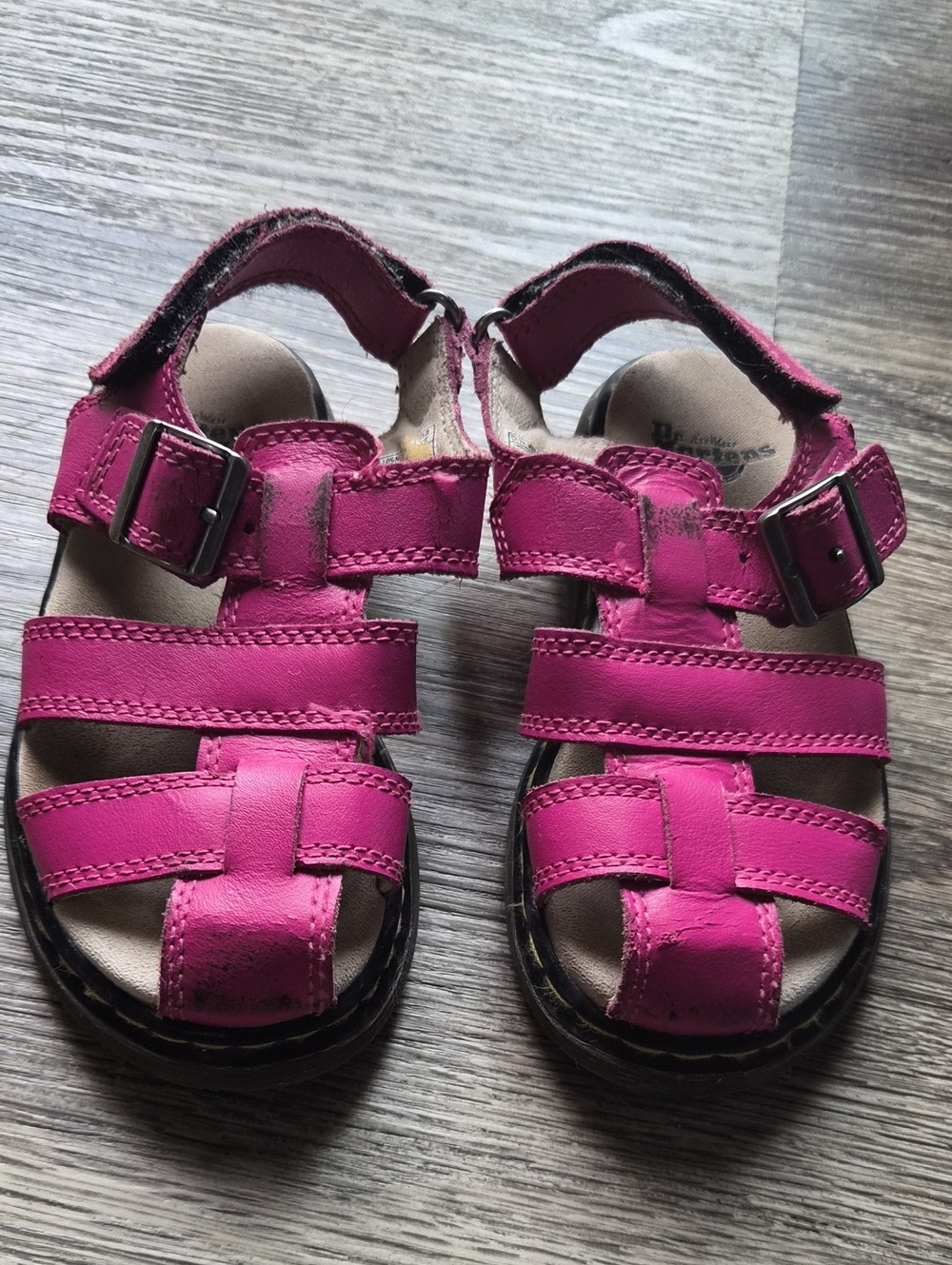 Dr. Martens Kids Hot Pink Leather Strappy Sandals